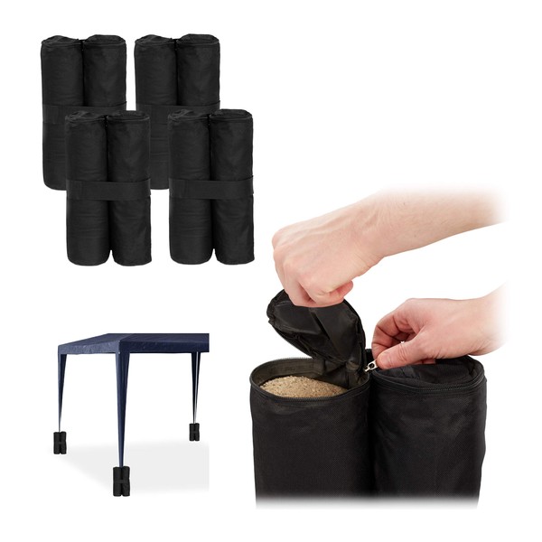 Relaxdays Gazebo Weights, Pack of 4, Outdoor Weight Bags, Fillable with Sand & Gravel, Tent Anchor, 10 kg per Leg, Black