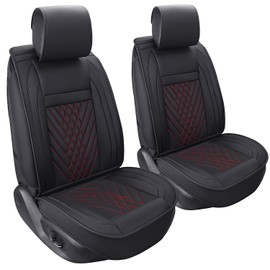 PLTCAT 2 Front Car Seat Covers Set, Car Seat Cushions with PU Leather Fit for Most Cars, Suvs, Vans Trucks(Black and Red, 2 PCS Front)