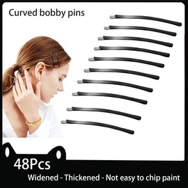 100PSC Curved Hair Pins Elegant Hair Pins and Large Flat Bobby Pins with Ball Tips, Curved Black Bobby Pins for Women with Thick Or Thin Hair and Short hair (2.2 inches)