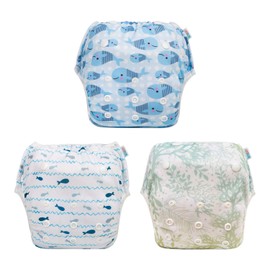 ALVABABY 3pcs Swim Diapers Baby & Toddler Snap One Size Reusable Adjustable Baby Gifts Baby Boy Large Fish&sea-Plant 3ZSWY02