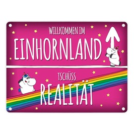 Honeycorns Metal Sign with Unicorn City Sign Motif and Saying: Welcome to Unicorn Land Aluminium Sign Advertising Sign Door Sign Warning Sign City Unicorn Land Reality Welcome Unicorn