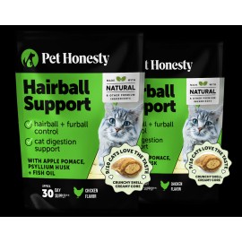 Dual Texture Cat Hairball Support Chews – Crunchy & Creamy Hairball Control Treats, Supports Digestion, Skin & Coat Health, Chicken Flavor, 2-Pack