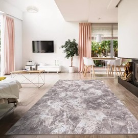 Stylish Home London Rugs Living Room - Marble Area Rugs for Bedroom Anti Slip - Modern Super Soft Thick Pile Rug Non Shedding (Beige, 80 x 150 cm)