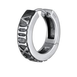 Kuzzoi 0312920723 Men's Earrings 925 Silver (22 mm) Oxidised Hinged Hoop Earrings Round for Men with Roman Number Sequence Single Stud Earrings Men's Earring, Sterling Silver