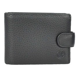 Mens Real Leather Bifold Wallet Banknotes ID Window Card Holder Cairn Black