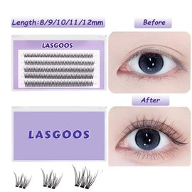 LASGOOS DIY Eyelash Extensions Fish Tail Eyelashes Natural Home Grafted False Fake Individual Eyelashes Cluster Lashes Flower Fairy Eye Makeup 8/9/10/11/12mm 200pcs in Bulk Pack Wholesale Salon Lashes
