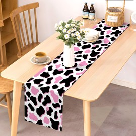 Pudodo Pink Cow Table Runner Cowgirl Themed Birthday Party Western Disco Baby Shower Kitchen Dining Room Home Decor