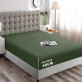 ForZzz 2000TC Fitted Sheet Double Size -Premium Microfiber Fitted Bottom Sheet only- Ultra-Soft Wrinkle Free - Fits Mattress Deep Pocket up to 36 cm for Home&Hotel (Cypress,Double)
