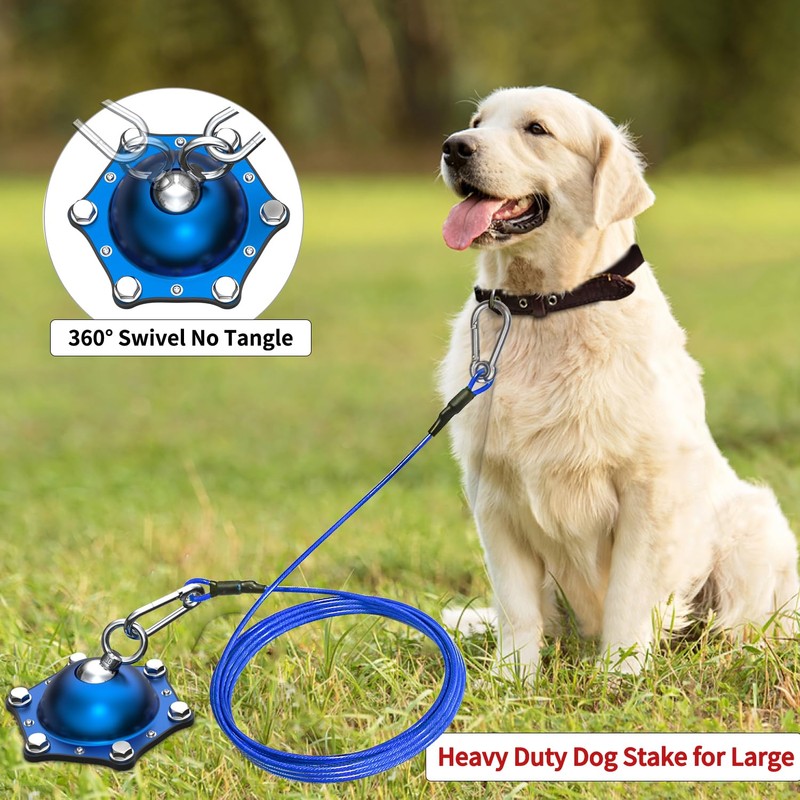 TOPKNOT Dog Tie Out Stake for Camping(up to 200lbs),360°Swivel Dog