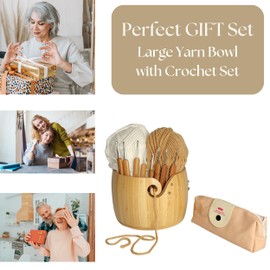 Branboo Yarn Bowl Large Yarn Bowl Gift Set Crocheting Gift for Crocheters Crochet Gift Knitting Set Crochet Hook Holder 7.5" x 5" for Knitting, Crocheting or Macrame