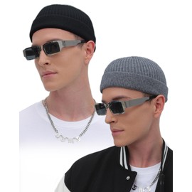 ROYBENS 2PCS Swag Wool Knit Cuff Short Fisherman Beanie for Men Women, Winter Warm Hats,Trawler Watch Hat Soft Spring Fall Skull Cap Unisex