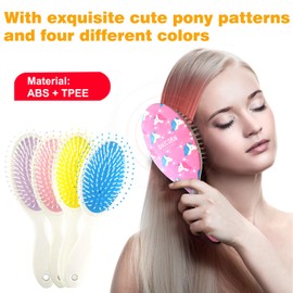 4 Hair Brushes for Children and 100 Colours Mixing Hair Rope, Unicorn Brush, Antistatic Massage Comb Hair Brush for Female Girls, Curly, Straight or Short Hair