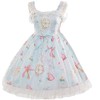 Smiling Angel Sweet Lolita Printed Rabbit Dress Sleeveless Chiffon Lace JSK Princess Dress (Blue, L-XL)