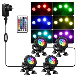 NATPOW Pond Lighting LED Underwater, Underwater Lighting RGB Underwater Pond Light with Remote Control, IP68 Waterproof, Colour Changing Garden Lighting for Garden, Patio, Tree (4 in 1)