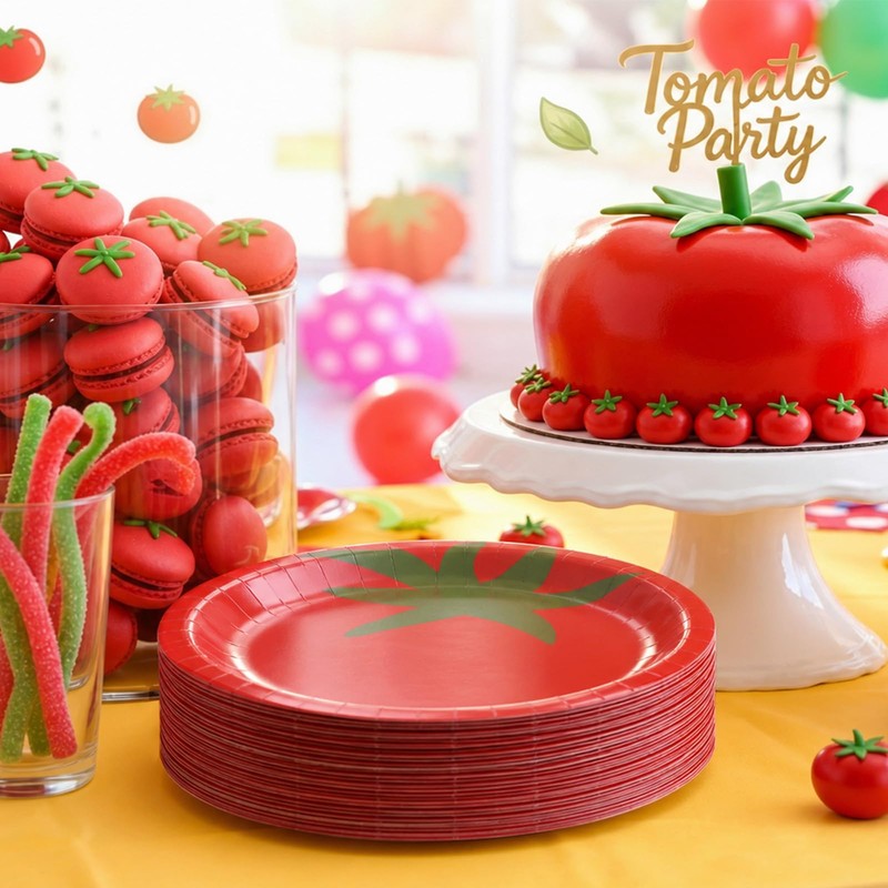 50 Pcs Disposable Tomato Shaped Paper Plates Party Decor, 8