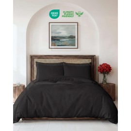 CGK 3 Piece Duvet Cover Set King Size Black 230x220cm with 2 Pillowcases 50x80cm - Brushed Microfibre - Zip Closure & 8 Corner Ties - Wrinkle Resistant, Easy Care & Hypoallergenic - OEKO-TEX