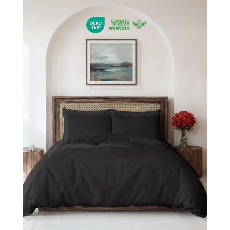 CGK 3 Piece Duvet Cover Set King Size Black 230x220cm