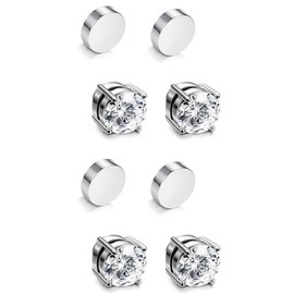 Men  Stud Earrings Non-piercing,6/8mm Earrings,Unisex Simple Style Stainless Steel Stud Earrings for Men & Women - Color: 2 pairs-8mm