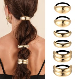 YBEATY 6 PCS Metal Hair Tie Gold Ties Ponytail Cuff with Elastic Ties Elegant Durable Gold Geometric Design Cuffs Holders Fashion Glossy Arch Accessories 3 Styles Thick Hair Styling