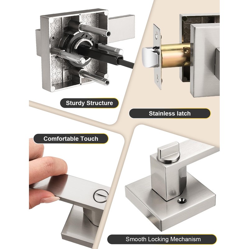 Tinewa 5 Pack Privacy Square Brushed Nickel Door Handles Interior,