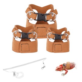 3 Pack Escape-Proof Bearded Dragon Leash - Adjustable Leather Vest and Retractable Nylon Leash, Bearded Dragons Accessories for Chameleons & Small Pets (S/M/L,Brown)