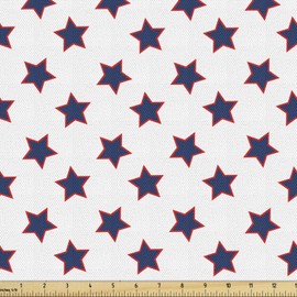 Ambesonne Tela de estrellas por The Yard, patrón continuo con rítmico simplista sobre fondo liso, tela decorativa para tapicería y detalles del hogar, 1 yarda, azul noche