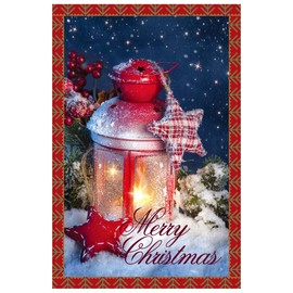 Texupday Merry Christmas Snowing Red Lantern Decoration Double Sided Winter House Flag Outdoor Yard Flag 28" x 40"