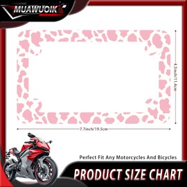 Pink Cows Print Motorcycle License Plate Frame Stainless Steel Metal 4 Holes Waterproof Plate Frame Cute Cow Tag Holder Animal Motorcycle Accessory with Screws Nut Caps 7.7" x 4.5"for Bike Motorcycle