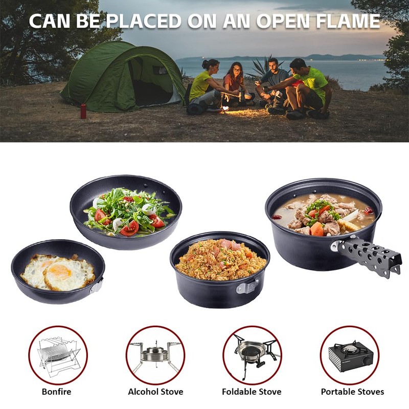 Namolit Camp Plates and Pans Sets Nonstick Backpacking Picnic Cooking