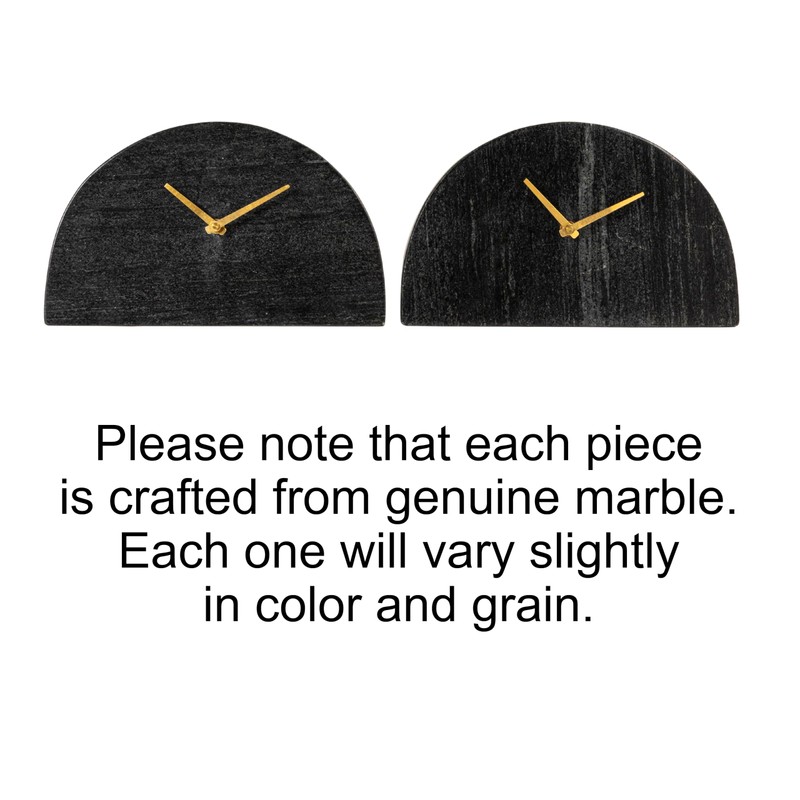Bloomingville Decorative Half Moon Marble Mantel Clock, Black and Gold