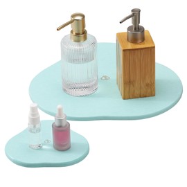 Navaris Diatomaceous Earth Tray Large & Small Set - Trays for Kitchen Soap Bathroom Sink - Water Absorbent Diatomite Pads - Stone Coaster Quick Dry - Mint Green