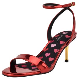 Nine West Women's Anny Heeled Sandal, Red Mirror Metallic 610, 8.5