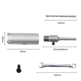 Concrete drill bit 30mm with SDS bit and 110mm adapter, carbide hollow hole cutter for brick, concrete, cement stone walls