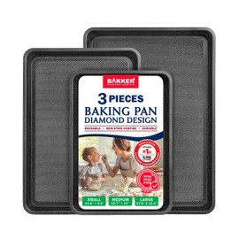 BAKKEN Kitchen Baking Pans - Small, Medium, and Large Cookie Pan (13.58×9.65, 15.75×11, 17.91×12.60), Nonstick, Diamond Texture Bottom, PFOA, PFOS, PTFE Free, Oven Safe (450°F), Pack of 3, Gray Marble