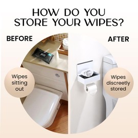 Day Moon™ White Toilet Paper Holder with Shelf - Wipe Holder for Bathroom, Flushable Wipes Dispenser, Toilet Paper and Wipes Holder