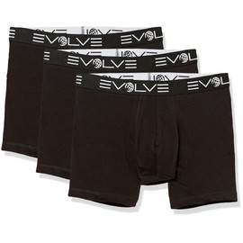Evolve Men's Cotton Stretch 3 Pack 6'' Boxer Brief, Black, Medium