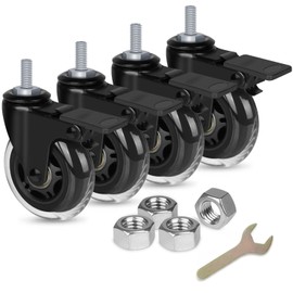 8T8 3 Inch Caster Wheels Heavy Duty with Brakes, Rubber Casters with 3/8"-16 x 1 Threaded Stem (Screw Diameter 3/8", Length 1"), Quiet and Smooth Rolling Castors, Set of 4