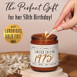 50th Birthday Gifts for Her, 50th Birthday Gifts for Women - 'Limited Edition 1975' Soy Candle, w/Champagne on Ice I 50 Year Old Gifts for Women I 9oz Reusable Jar, 50Hr Burn, Made in USA