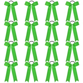 DEEKA 16 PCS Collegiate Style Cheer Bows Long Tail Skinny Ponytail Holder Handmade for Girls Teens Softball Cheerleader Sports -Classic Green