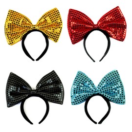 Mikinona 3pcs Cute Sequin Hair Band Adjustable Headband for Baby Girls Red Bowknot Hair Accessories Party Headwrap