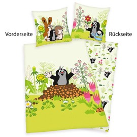 Herding DER KLEINE MAULWURF Bettwäsche-Set, Wendemotiv, Bettbezug 135 x 200 cm, Kopfkissenbezug 80 x 80 cm, Baumwolle/Renforcé