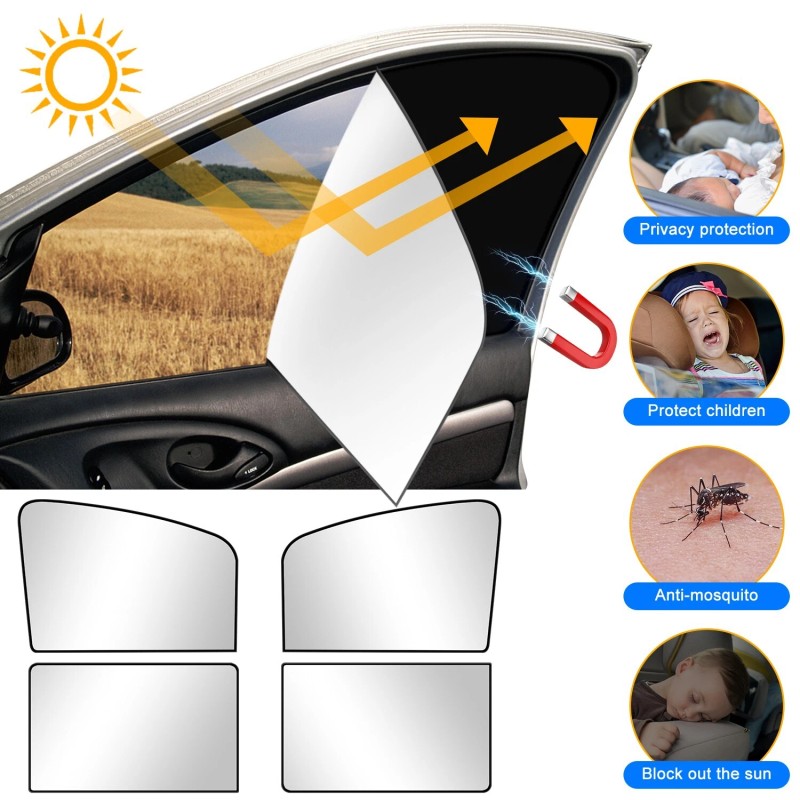 mingo-tech 4pcs Car Magnetic Side Front & Rear Window Sun