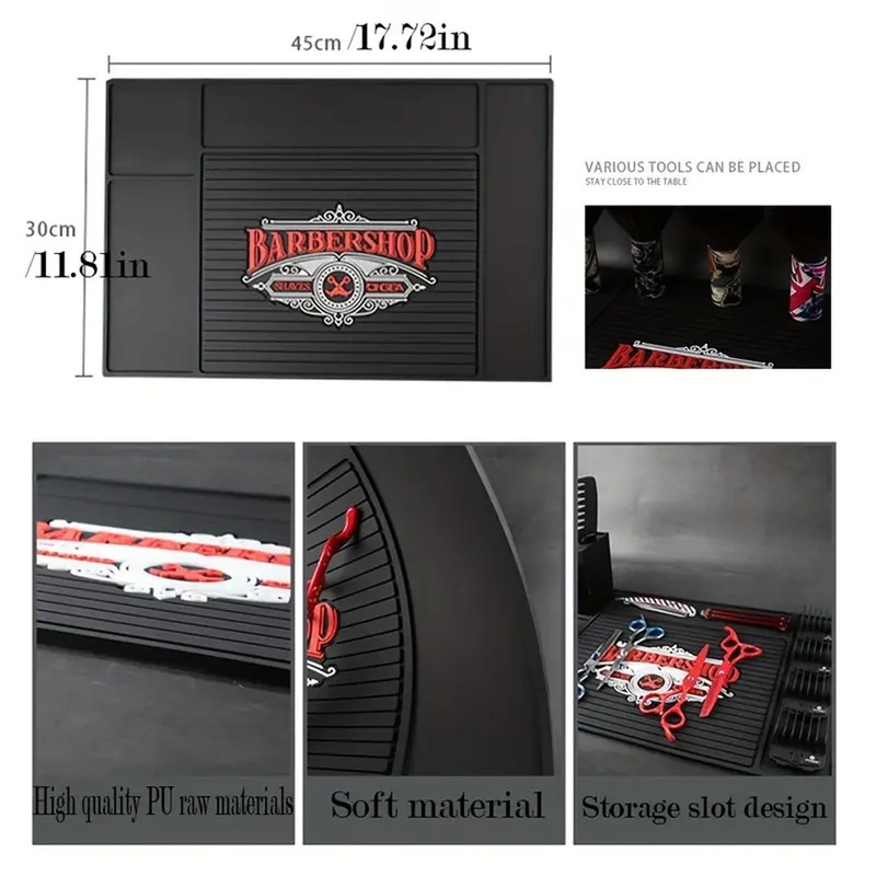Eson Barber Station Mat, Mat Flexible Rubber, Heavy Duty Non-slip