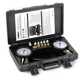 PESIKO Professional Engine & Transmission Oil Pressure Gauge Kit: High/Low (0-400psi/0-100psi), 72" Hose, 13pc Adapters, Durable Case