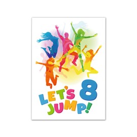 12 Invitation Cards for 8th Children's Birthday Jumping Trampoline Boys Girls Invitations Eighth Birthday Children
