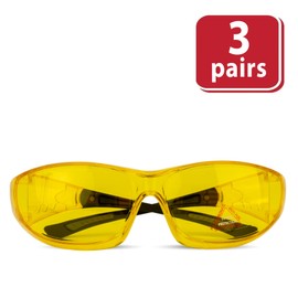 ZAYAAN HEALTH PrimeX Anti-Fog Safety Glasses Over Eyeglasses with Side Shields for Men & Women, ANSI Z87.1, UV Eye Protection Goggles, Amber Lens, Black Temple, 3 Pairs