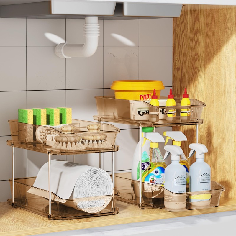 Delamu 2-Tier Under Sink Organizers and Storage, Multi-Purpose Stackable Bathroom