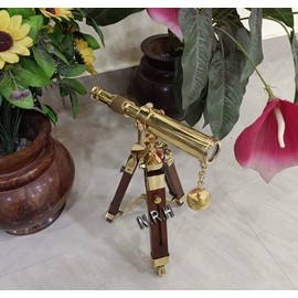 Nautical Replica Hub Brass & Brown 9 Inch Manual Focus Beginner Telescope, Home Decor, Gift, Adults