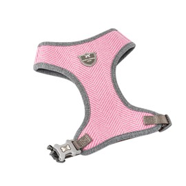 HUGO & HUDSON Tweed Dog Harness No Pull Adjustable Rear Buckle Vest, Pink Herringbone, L