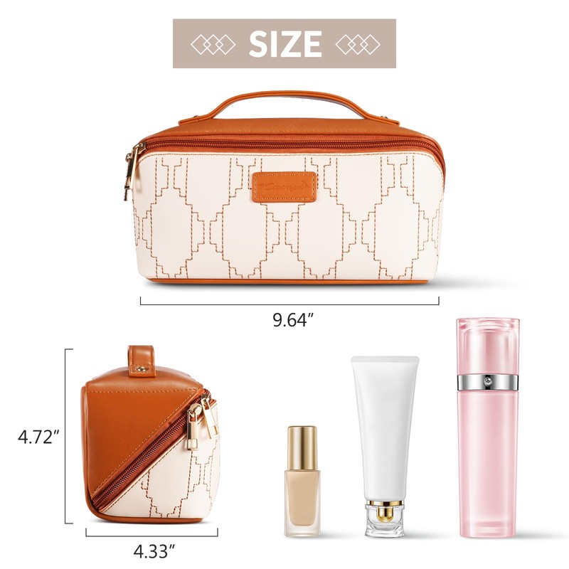 Premium PU Leather Waterproof Makeup Organizer Bag with Dividers,Handle, and